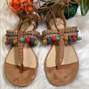 VINCE CAMUTO LEATHER POM POM LACE UP SANDA…‎